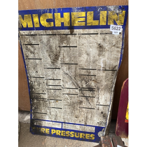 1635 - A VINTAGE METAL MICHELIN TYRE PRESSURES SIGN