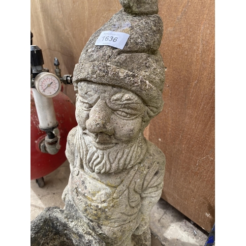 1636 - A RECONSTITUTED STONE GARDEN GNOME PLANTER