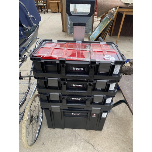 A FOUR TIER TREND STACKING TOOL BOX STORAGE SYSTEM