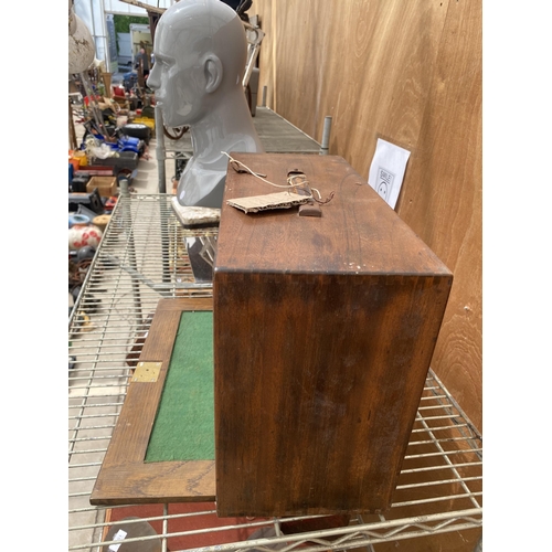 1571 - A VINTAGE WOODEN ENGINEERS CHEST WITH THREE LONG AND FIVE SHORT DRAWERS AND A DROP DOWN FRONT COMPLE... 