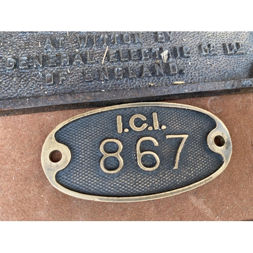 1583 - TWO VINTAGE METAL PLAQUES TO INCLUDE ONE BEARING THE INITIALS 'G.E.C'