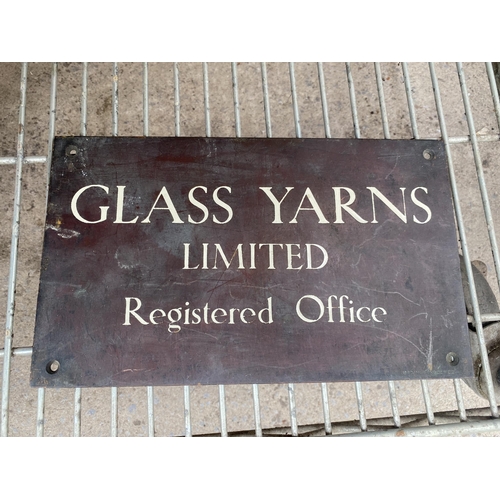 1584 - A COPPER 'GLASS YARNS LIMITED' PLAQUE