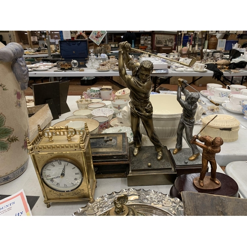 210 - A MIXED LOT VINTAGE BRASS AND COPPER, CLOCK AND TROPHIES