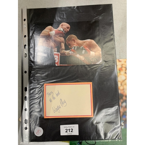 212 - A SIGNED PHOTO OF CHAMPION BOXER WAYNE BLOY WITH CERTIFICATE OF AUTHENTICITY, AND RUGBY UNION PLAYER... 