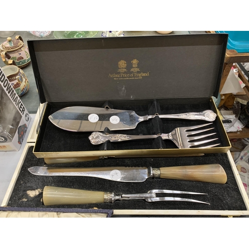 239 - FOUR CASED VINTAGE SILVER PLATED FLATWARE SETS, BERRY SPOONS, ARTHUR PRICE ETC