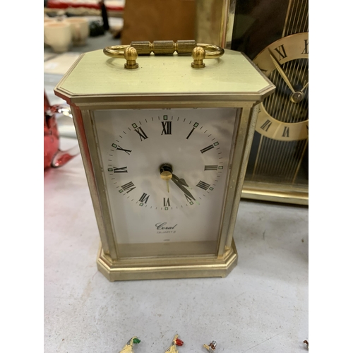 244 - THREE ASSORTED CARRIAGE CLOCKS, SEIKO ETC