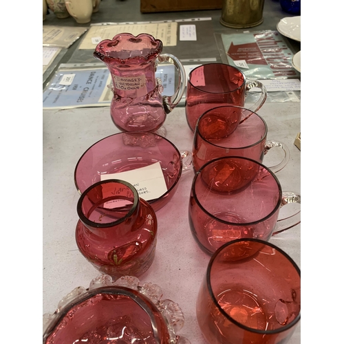 245 - A COLLECTION OF VINTAGE CRANBERRY GLASS, VICTORIAN OPALINE EXAMPLE ETC