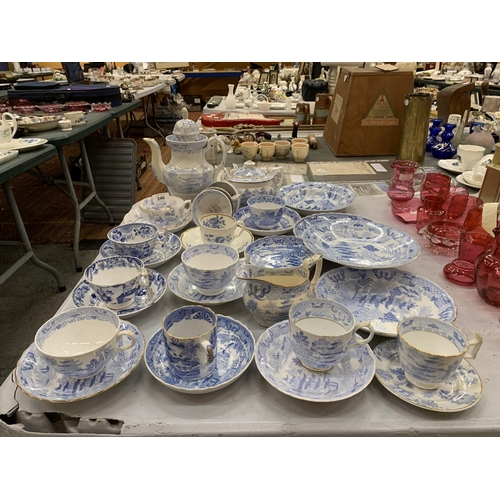 246 - A LARGE COLLECTION OF 19TH CENTURY BLUE AND WHITE TEA WARES, TEAPOT, CUPS, SAUCERS ETC