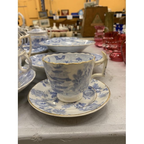 246 - A LARGE COLLECTION OF 19TH CENTURY BLUE AND WHITE TEA WARES, TEAPOT, CUPS, SAUCERS ETC