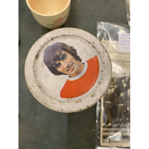 254 - A GEORGE BEST JAR WITH CIGARETTE CARDS