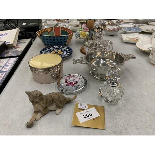 266 - A MIXED GROUP OF ITEMS TO INCLUDE ABSTRACT ROSENTHAL BOWL, SCOTTISH QUAICH ETC