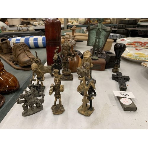 290 - A MIXED COLLECTION OF MIDDLE EASTERN BRASS FIGURES AND FURTHER ITEMS