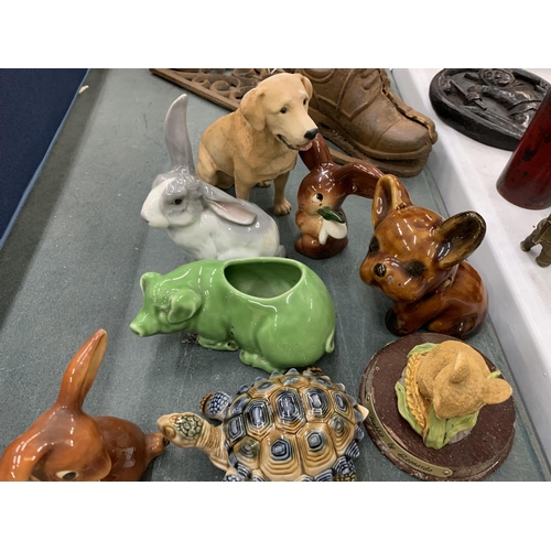 291 - A COLLECTION OF CERAMIC ANIMAL FIGURES, WADE WHIMSIES ETC