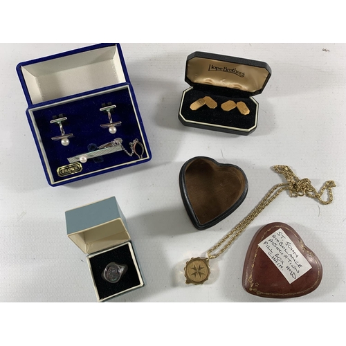 55 - * TWO PAIRS OF CUFFLINKS, MANS RING, SAINT JOHNS ASSOCIATION SOS TALISMAN