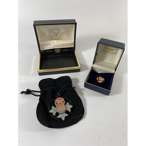 58 - * A GILT METAL KNIGHT OF THE HOLY SEPULCHRE OF JERUSALEM LAPEL BADGE AND A LADIES HUSBANDS OBE AWARD... 