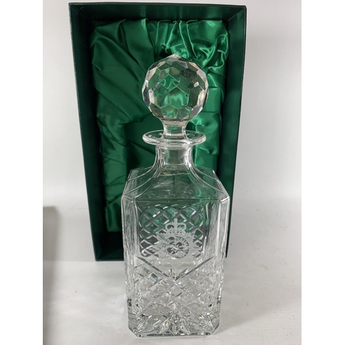 64 - * THREE BOXED ITEMS OF PRESENTATION GLASS, WHISKY GLASS FROM ISLE OF MAN POLICE, DECANTER FROM LANCA... 