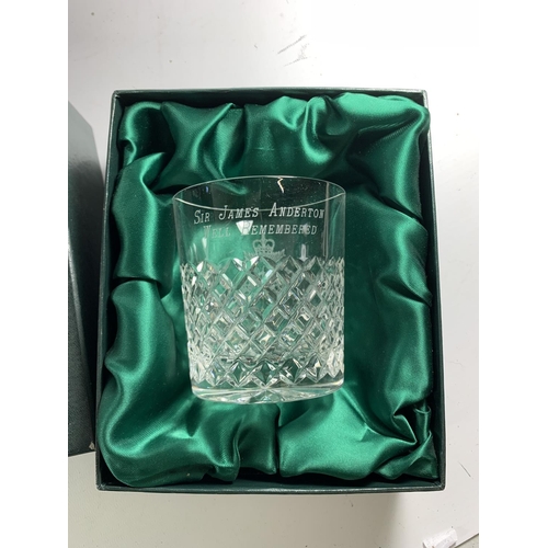 64 - * THREE BOXED ITEMS OF PRESENTATION GLASS, WHISKY GLASS FROM ISLE OF MAN POLICE, DECANTER FROM LANCA... 