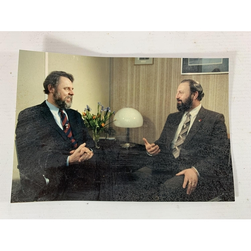 84 - * A BOX OF SEVEN ENGLAND AND WALES ACPO WINE COASTERS, PHOTOGRAPH OF JAMES ANDERTON WITH TERRY WAITE... 