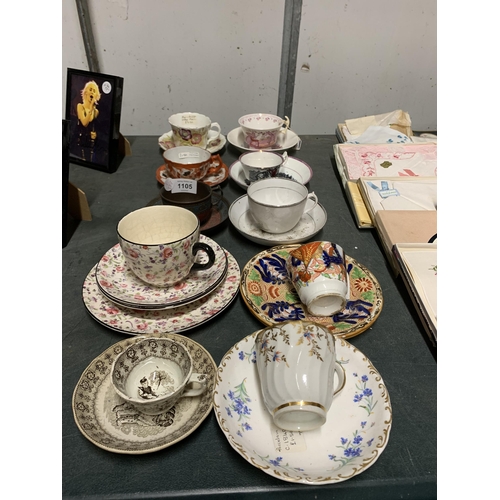 1105 - A GROUP OF 19TH CENTURY AND LATER CUPS AND SAUCERS