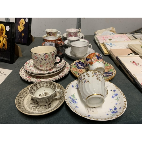 1105 - A GROUP OF 19TH CENTURY AND LATER CUPS AND SAUCERS