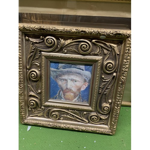 1101 - A GROUP OF FIVE FRAMED PRINTS TO INCLUDE GILT FRAMED VAN GOGH PRINT, CROSSING THE STREAM ENGRAVING E... 