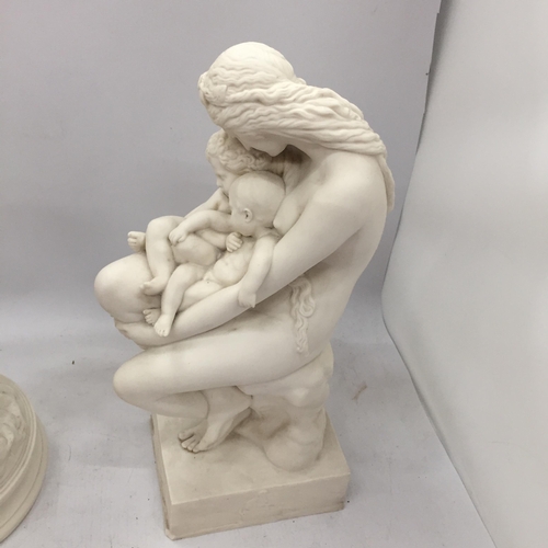 93 - TWO PARIAN WARE FIGURES, ONE OF A MOTHER HOLDING CHILDREN AND THE OTHER TITLED 'JEALOUSY'