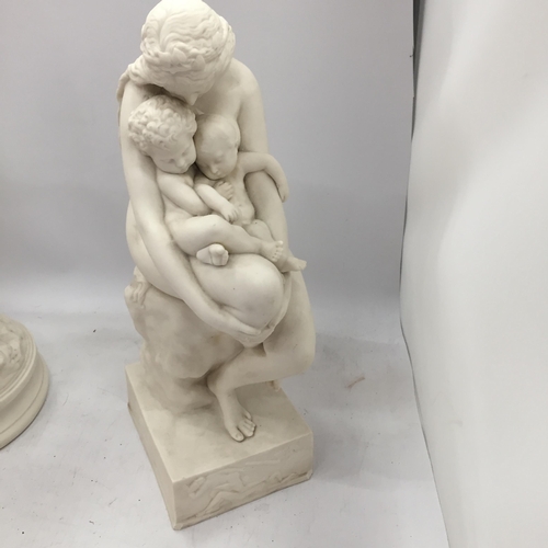 93 - TWO PARIAN WARE FIGURES, ONE OF A MOTHER HOLDING CHILDREN AND THE OTHER TITLED 'JEALOUSY'