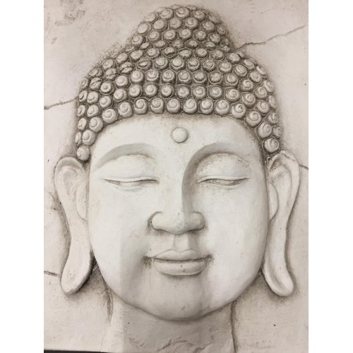 102 - A PLASTER BUDDAH WALL PLAQUE 38CM X 38CM