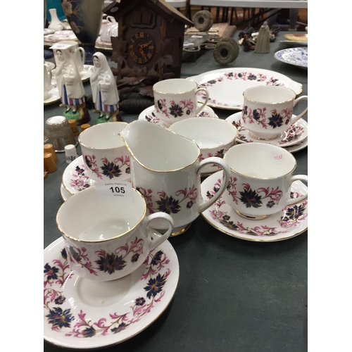 105 - A PARAGON 'MICHELLE' CHINA TEASET TO INCLUDE A CAKE PLATE, SUGAR BOWL, CREAM JUG, CUPS, SAUCERS AND ... 