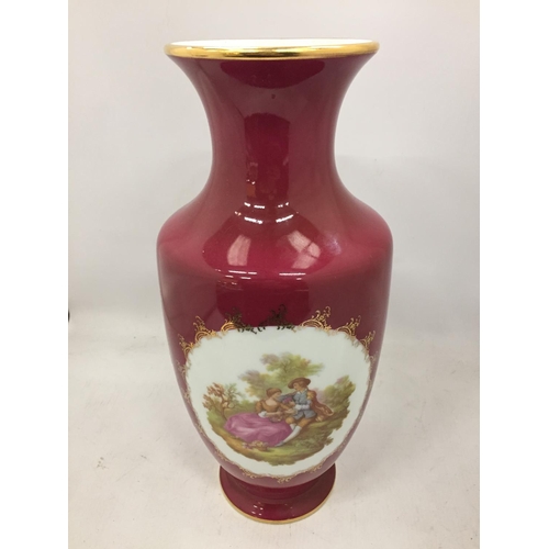 129 - A LARGE LIMOGES CASTEL VASE WITH CLASSICAL DECORATION HEIGHT 35.5CM