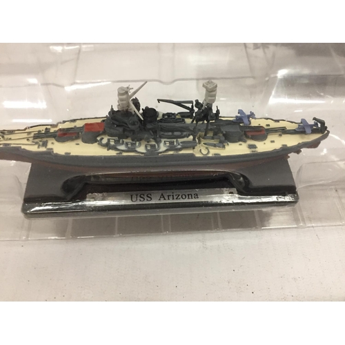 137 - TWO DEAGOSTINI MODELS OF SHIPS - USS ARIZONA AND USS HORNET