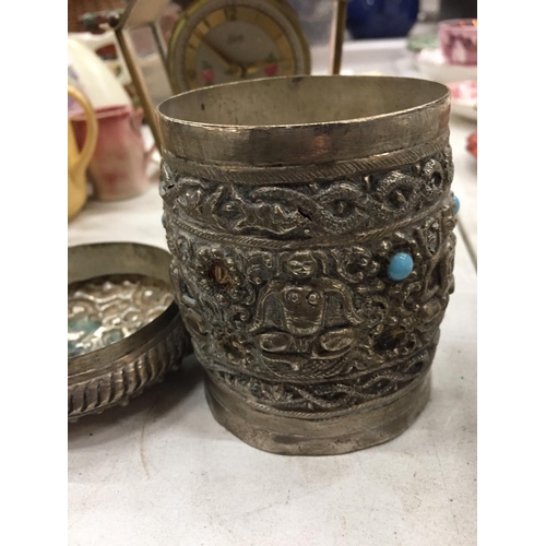 152 - AN ASIAN LOW GRADE SILVER LIDDED POT