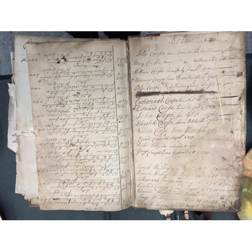 194 - AN ANTIQUE SHIPPING LEDGER DATED 1756 IN THE NAME POSSIBLY OF EDWARD COWPE (INDECIPHERABLE) ALSO INC... 