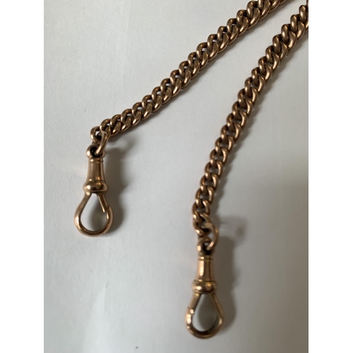 452 - A 9 CARAT GOLD WATCH CHAIN WITH T BAR GROSS WEIGHT 38.22 GRAMS IN A PRESENTATION BOX