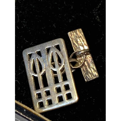 488 - A PAIR OF RENNIE MACKINTOSCH STYLE CUFFLINKS IN A PRESENTATION BOX