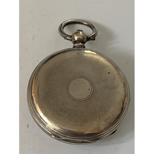 511 - A MARKED FINE SILVER POCKET WATCH WITH WHITE ENAMEL FACE AND ROMAN NUMERALS