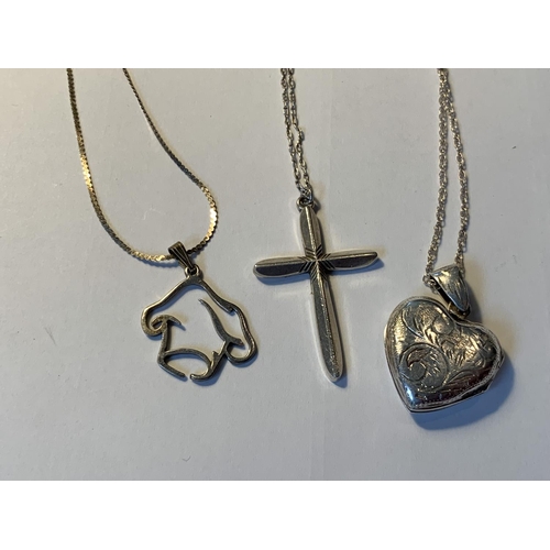 617 - THREE SILVER NECKLACES WITH PENDANTS