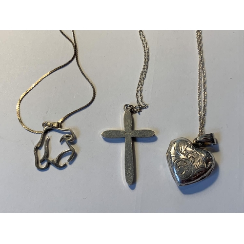 617 - THREE SILVER NECKLACES WITH PENDANTS