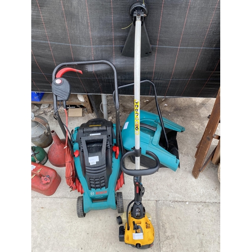 2071 - A BOSCH ROTAK 34 ELECTRIC LAWN MOWER AND A PETROL JCB STRIMMER