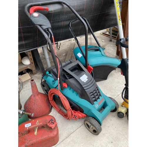 2071 - A BOSCH ROTAK 34 ELECTRIC LAWN MOWER AND A PETROL JCB STRIMMER