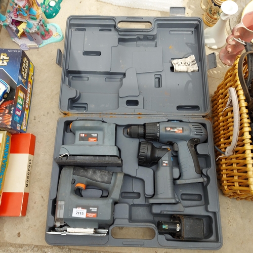A CASED RICHMOND BATTERY TOOL SET TO INCLUDE DRILL, JIGSAW AND SANDER ETC