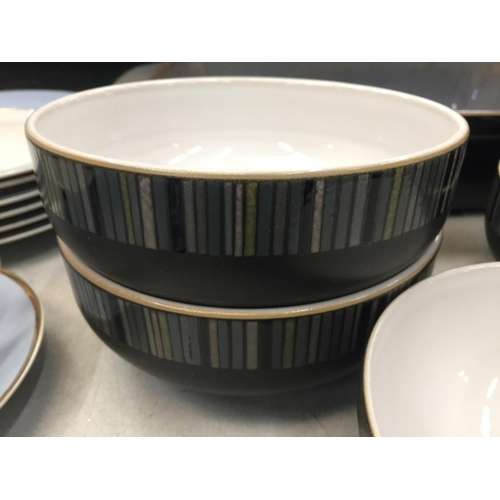 822 - A LARGE QUANTITY OF DENBY 'JET STRIPES' DINNER WARE TO INCLUDE VARIOUS SIZES OF PLATES, BOWLS, SERVI... 