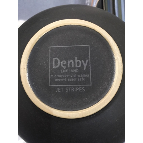 822 - A LARGE QUANTITY OF DENBY 'JET STRIPES' DINNER WARE TO INCLUDE VARIOUS SIZES OF PLATES, BOWLS, SERVI... 