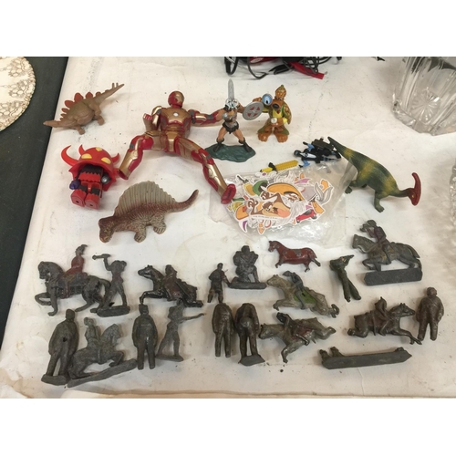 835 - A QUANTITY OF LEAD FIGURES - A/F PLUS DINOSAURS, ACTION FIGURES, ETC