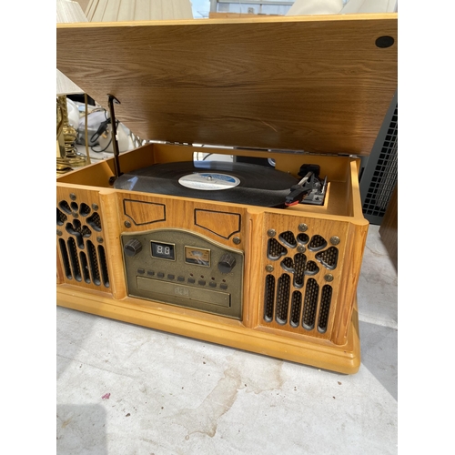 A RETRO STYLE WOODEN RECORD PLAYER