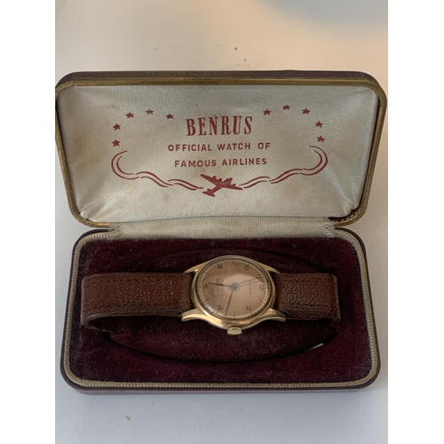 689 - A VINTAGE BENRUS WRISTWATCH IN ORIGINAL BOX SAYING OFFICIAL WATCH OF THE FAMOUS AIRLINES