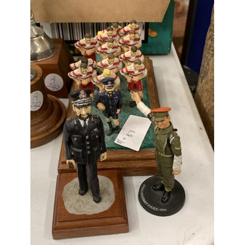 87 - * A SMALL MODEL OF JAMES ANDERTON, HEIGHT 10CM, MODEL OF ANDERTON WITH A RUGBY TEAM, MILITARY POLICE... 