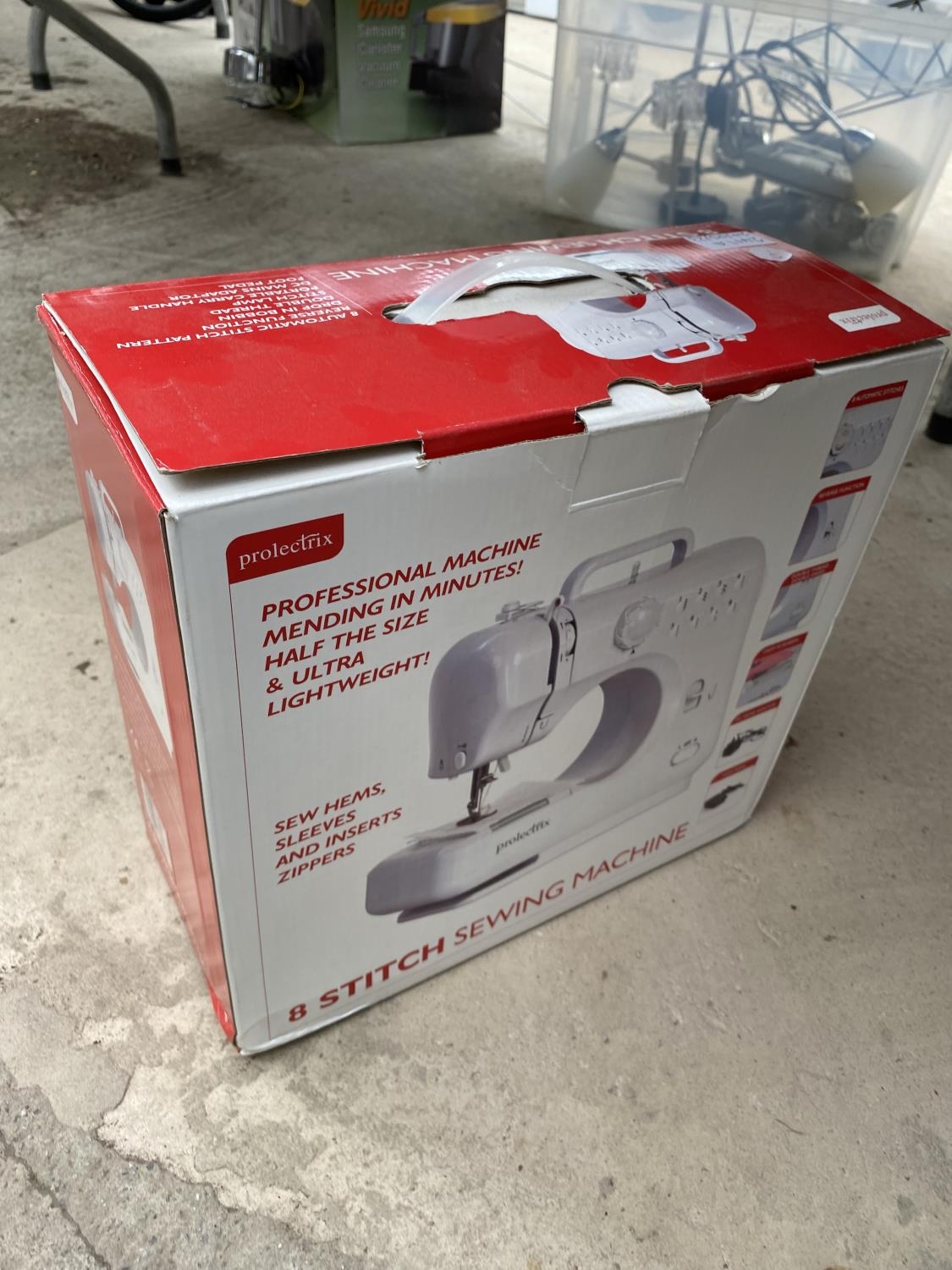 A BOXED PROLECTRIX SEWING MACHINE, BELIEVED IN WORKING ORDER BUT NO