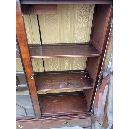 2894 - A 19TH CENTURY MAHOGANY TWO DOOR ASTRAGAL GLAZED DISPLAY CABINET WITH TWO DRAWERS, ON FRONT CABRIIOL... 