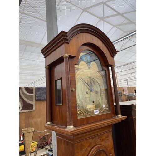 2895 - AN EIGHT-DAY BRASS FACED ROLLING MOON LONGCASE CLOCK MOVEMENT, IN LATER CASE